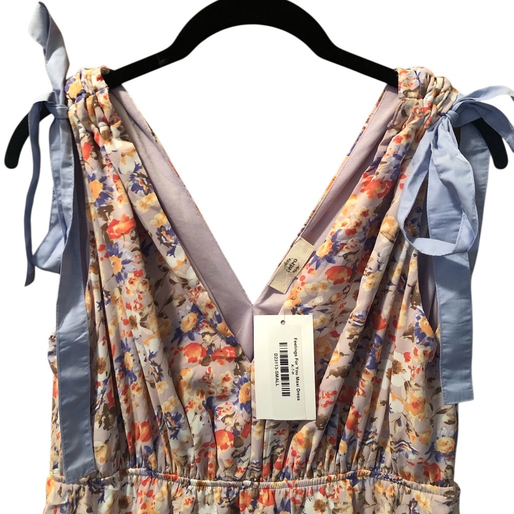 Entro Multicolor Floral Maxi Dress taupe backdrop with spring colors very pretty - Picture 2 of 4